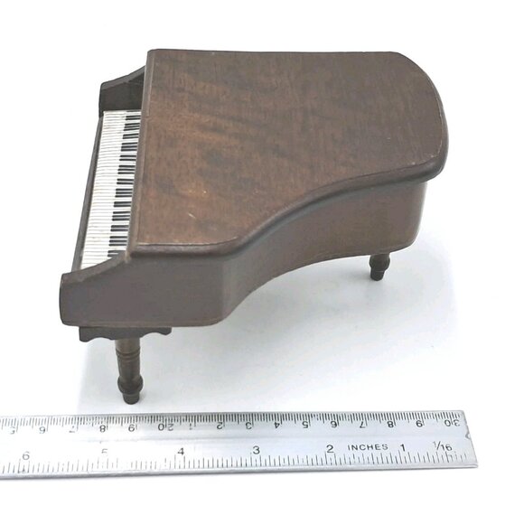 Miniature Grand Piano & Bench Walnut Furniture Doll House Vintage Wooden - Picture 11 of 14